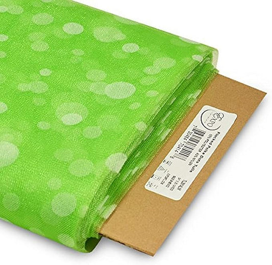 Expo International Premium Flocked Polka Dot Tulle, Bolt of 54” X 25 Yards, Polyester and Nylon Fabric for Wedding, Floral, or Party Decorations, Easy-to-Use, Lime, Pack of 1