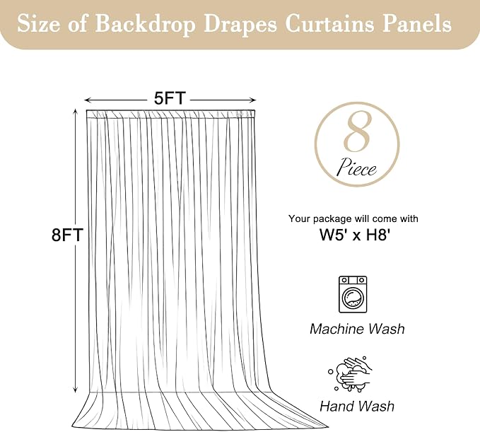 40x8ft Beige Backdrop Curtains for Parties Wedding Photo Wrinkle Free Polyester Photoshoot Curtains Drapes Backdrop for Birthday Baby Shower Graduation Stage Photography Background 8 Panels 5x8FT