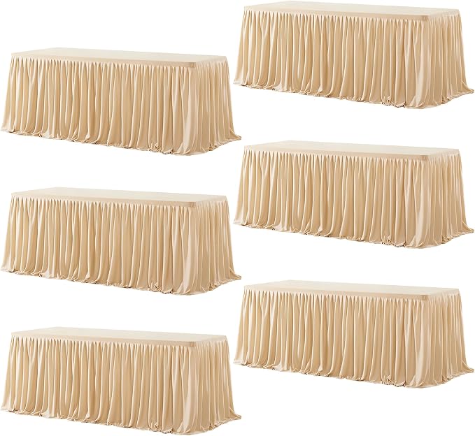 Wish Care 6 Pack Champagne Rectangle Table Clothes for 8 Foot Tables, Polyester Fitted Tablecloths 8ft Stretch Table Cover for Wedding, Birthday, Parties, Trade Show, Craft Show