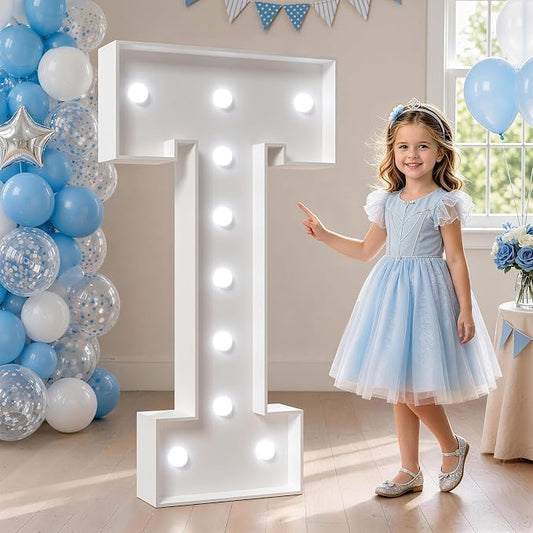 4FT Marquee Letters, Cool Light Up Letters T for Birthday Anniversary Wedding Party Decorations, Big Toy Sign for Decor (DIY Kit)