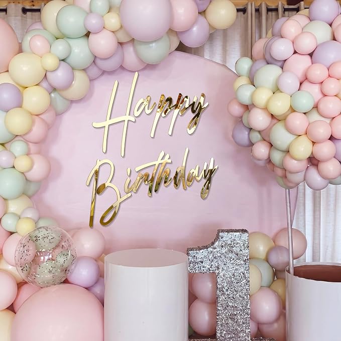 Yousoontic Happy Birthday Sign for Backdrop Large Happy Birthday Sticker Letter Acrylic Mirror Decal for Balloon Arch Wall Kpop Party, Peel Off Acrylic Film(28.5 x 24 Inches,Classic,Gold)