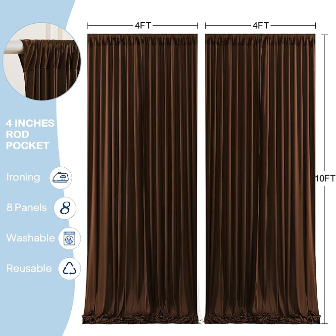 8 Panles Brown Backdrop Curtains - Wrinkle Free Fabric Backdrop Curtain for Photoshoot,10ft Wedding Party Photo Backdrop Drapes for Birthday Baby Shower Photography Stage Background Decorations