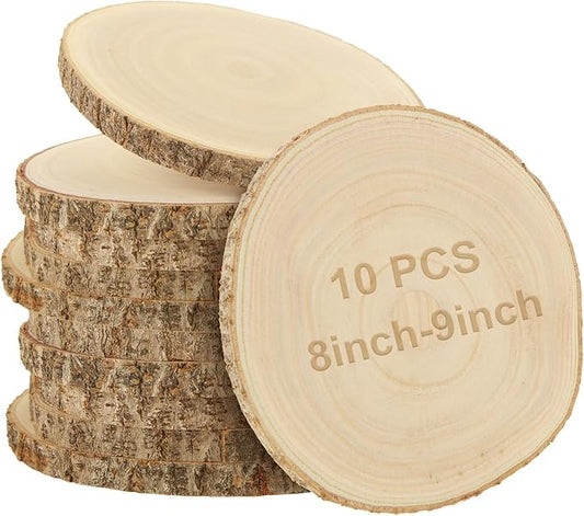 10 Pcs Large Unfinished Wood Slices for Centerpieces, 7-9 inches Wood Rounds for Crafts, Decor Rustic Wooden Circles for DIY Crafts, Wedding Decor, Round Wooden Discs Slice Ornaments