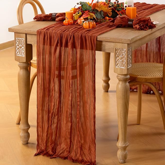 MLMC Terracotta Table Runner 10ft Rustic Burnt Orange Cheesecloth Table Runner 35 x 120 inches for Wedding Bridal Shower Birthday Outdoor Pinic Reception Party Decor