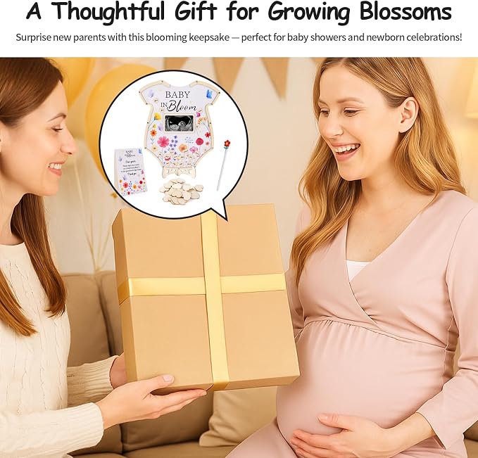 Baby in Bloom Baby Shower Decorations,Wildflower Baby Shower Guest Book Alternatives with Butterfly Pen,Photo Frame and 60 Heart Wood Slices for 60 Guests,Gender Reveal Decorations