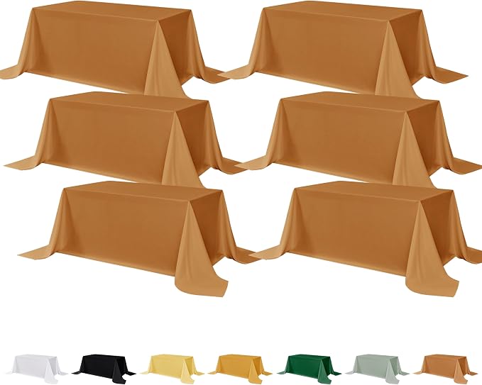 Fitable 6 Pack Bronze Rectangle Table Clothes - 90 x 156 Inch - Wrinkle and Stain Resistant Fabric Tablecloths, Washable Polyester Table Covers for Wedding, Party, Banquet, Formal Events