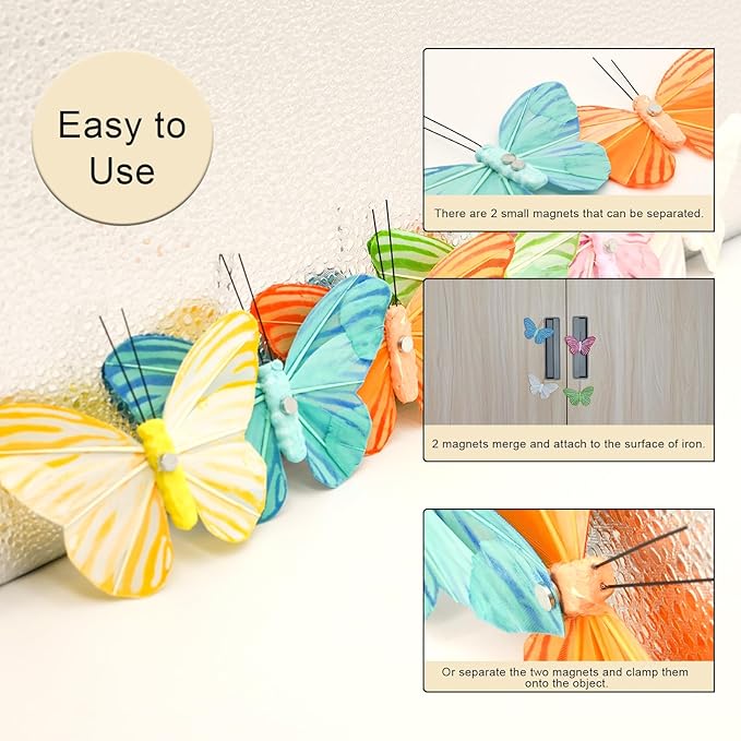 12PCS Butterflies Magnets Decoration Handmade Butterfly Ornaments 3D Feather Butterflies Decor mariposas para decorar for Bouquet Birthday Party Home Decoration - - 4" Zebra Butterfly kit (1103M)