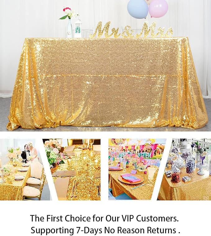 ShiDianYi Gold 60x102-Inch Sequin Rectangular Tablecloth Popular Bridal Dress Table Cloth,Fashion Tablecloth Overlay