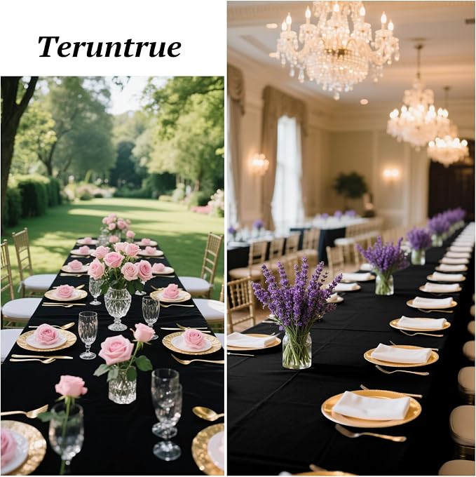 Teruntrue 12 Packs Tablecloths 60x102 inch Black Rectangle Table Cloth for 6 Foot Rectangle Tables, Washable Polyester Fabric for Wedding Parties Banquet Holiday Dinner Table Decorative, Black