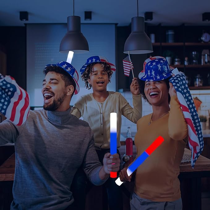 60Pack LED Glow Foam Sticks Bulk,Light Up Glow Sticks with 3 Flashing Modes,Glow Wands Party Pack,Glow In The Dark Party Supplies for July 4th, Wedding,Birthday,Concert(RedBlueWhite)