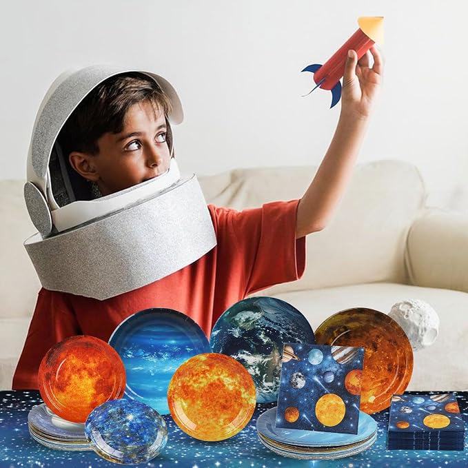 182pcs Outer Space Theme Birthday Party Supplies,Galaxy Planet Outer Space Paper Plates and Napkins Kit,for Solar System Planets Baby Shower Birthday Party Decorations,Serves 30