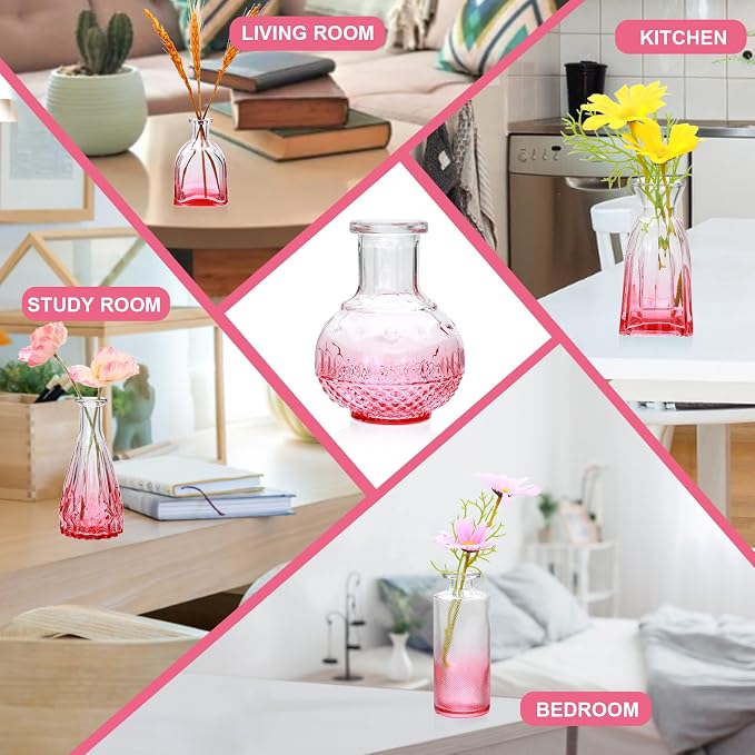 Glass Bud Vase Set of 18,Small Glass Vintage Vases for Flowers,Pink Bud Vases in Bulk for Rustic Wedding Decor,Table Centerpieces,Decor Centerpiece for Bathroom