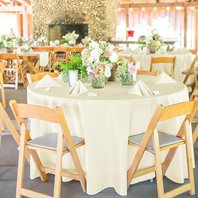 12 Pack Round Tablecloths - 90 Inch, Beige Polyester Table Cover for Round Table, Stain and Wrinkle Resistant Washable Fabric Tablecloth, Polyester Tablecloth for Wedding Banquet Parties