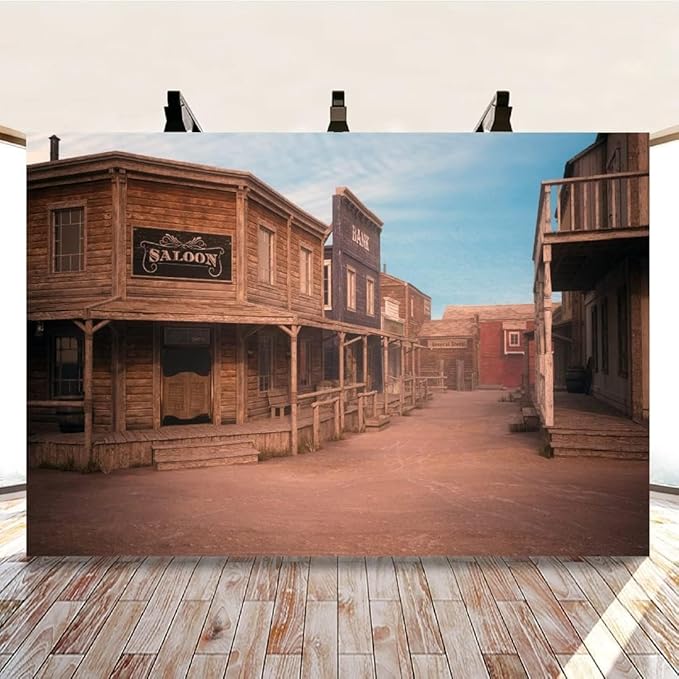 Renaiss Fabric Wild West Cowboy Backdrop 10x8ft Western Town Saloon Photography Background Rural Bar Desert Photo Backdrop Birthday Party Photo Prop