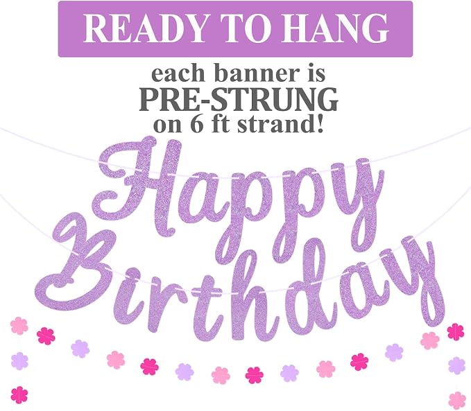 Butterfly Birthday Decorations Party Supplies with Pre-strung Happy Birthday Banner,Flower Garland,Cake Cupcake Toppers Stickers,Hanging Swirls, Paper Fan Spring-themed Decor Pack for Women Girls