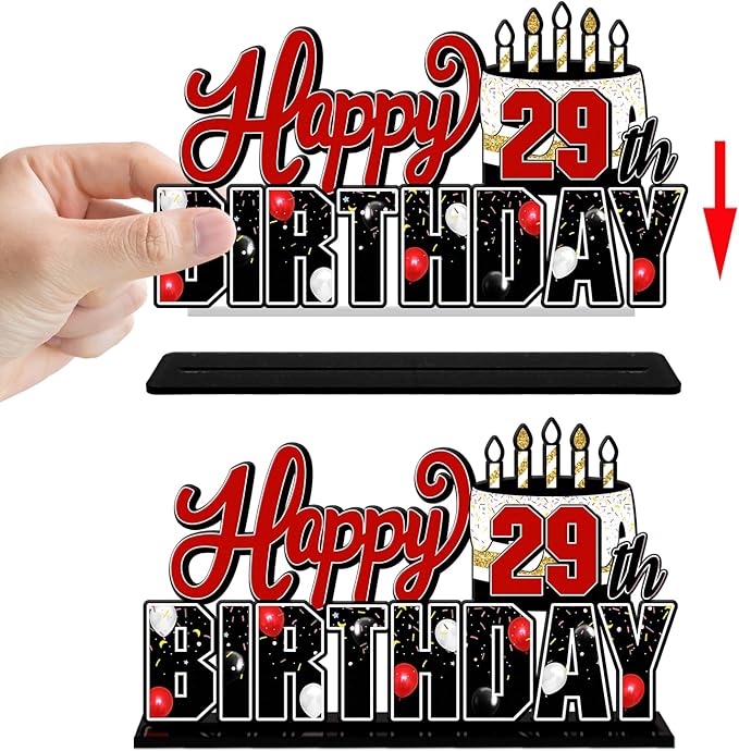 LINGTEER Happy 29th Birthday Red Acrylic Table Topper Centerpieces Set - Cheers to 29 Years Old Birthday 29th Bday Party Gift Decorations.