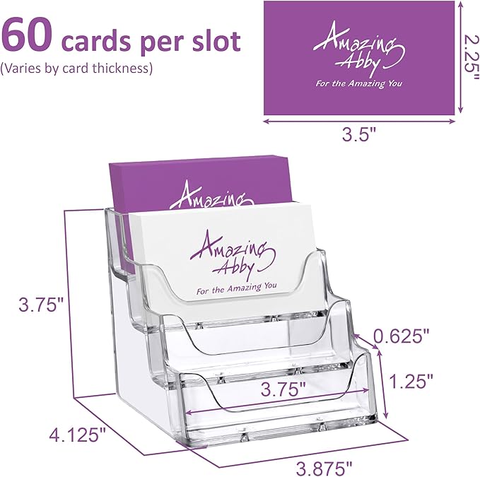 Amazing Abby Acrylic Business Card Holder (2-Pack), Plastic 4-Tier Desktop Card Display, Professional Multi-Slot Stand Organizer, Great for Office, Reception, Trade Shows, and More