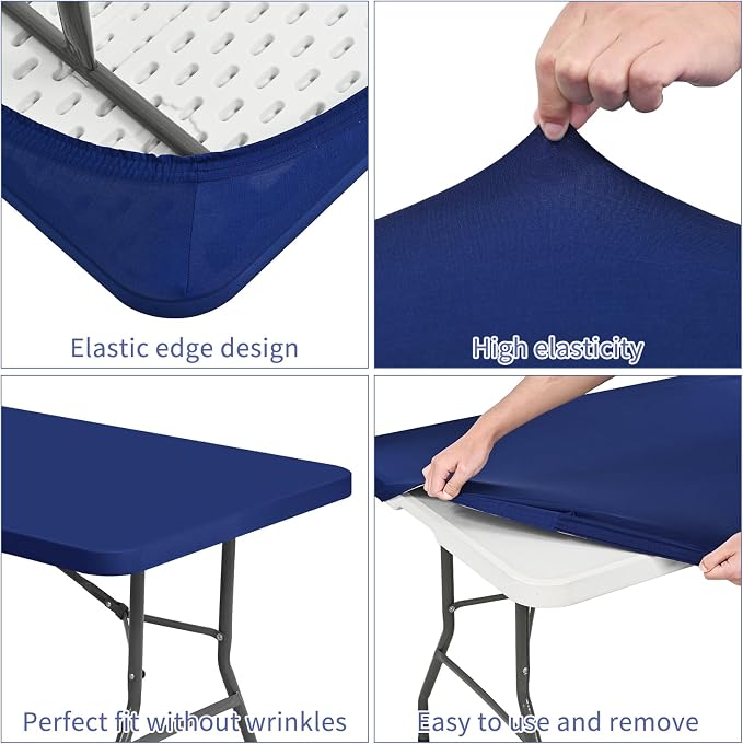 12 Pack Spandex Tablecloth Table Top Cap Cover, Navy Blue Stretch Table Covers for 6FT Tables, Elastic Rectangle Tablecloth Protector for Outdoor Party Picnic Wedding (Navy Blue,30" W x 72" L)