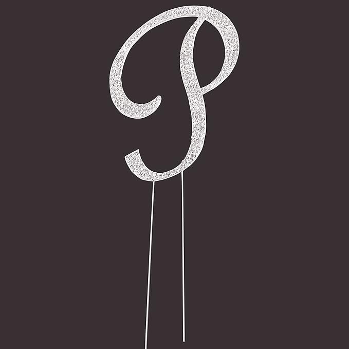 LOVENJOY Gift-Boxed 3.3" Rhinestone Letter P Cake Topper Silver
