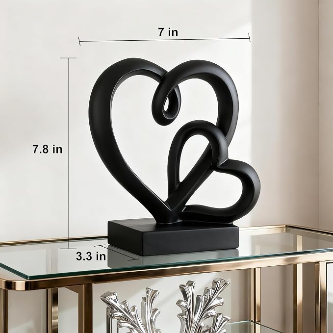 Wedding Anniversary Couples Gifts-Two Hearts Decor Resin Statue,1st to 50th for Her/Him,Engagement Present, Shimmering Love Symbol for Couple, Romantic Home Accent