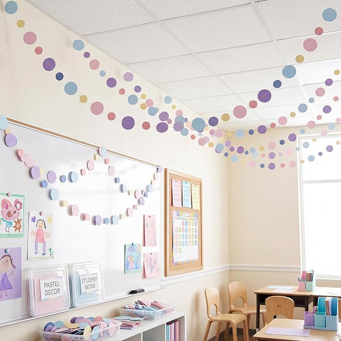 Outus 10 Pieces Colorful Circle Garland Banner Hanging Paper Dot Decorations for Classroom, Birthday Party, Baby Shower, Wedding Backdrop & Photo Booth Graduation Decor (Pastel Rainbow)