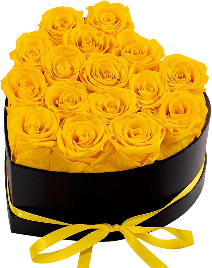 16 Forever Preserved Flowers in a Box, Vanlentines Day Gifts for Her, Eternal Roses Flowers for Delivery Prime, Birthday Gifts for Women Mom Grandma Wife (Yellow)