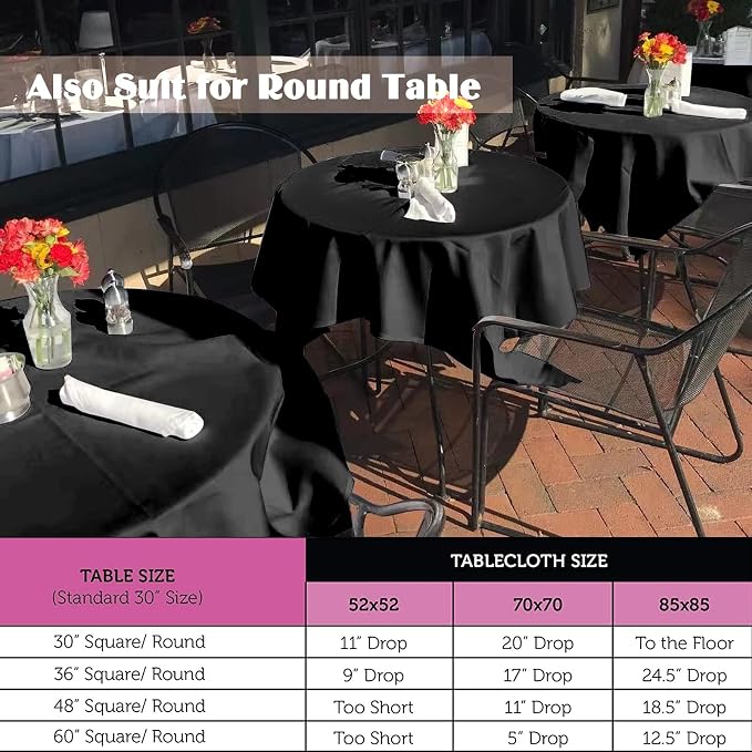 Pesonlook 6 Pack Black Square Tablecloth, 52x52Inch Polyester Table Cover, Washable for Buffet/Wedding/Party