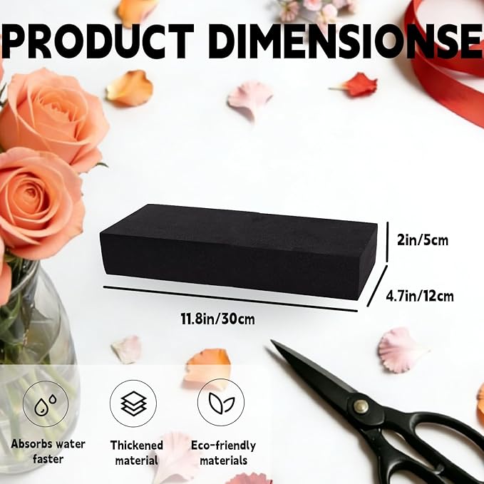 8 Piece Reusable Floral Foam Blocks black, 11.8 x 4.7 x 2 Inch, Water Resistant, for Artificial Flower Arrangements, Outdoor Planters, Wedding Decor (8, 11.8 x 4.7 x 2)