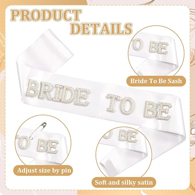 JarThenaAMCS Pearl Bride To Be Hair Bow Veil Heart Shaped Sunglasses Bridal Sash Bag Set for Wedding Bachelorette Party Favors Bridal Shower Accessories Gift