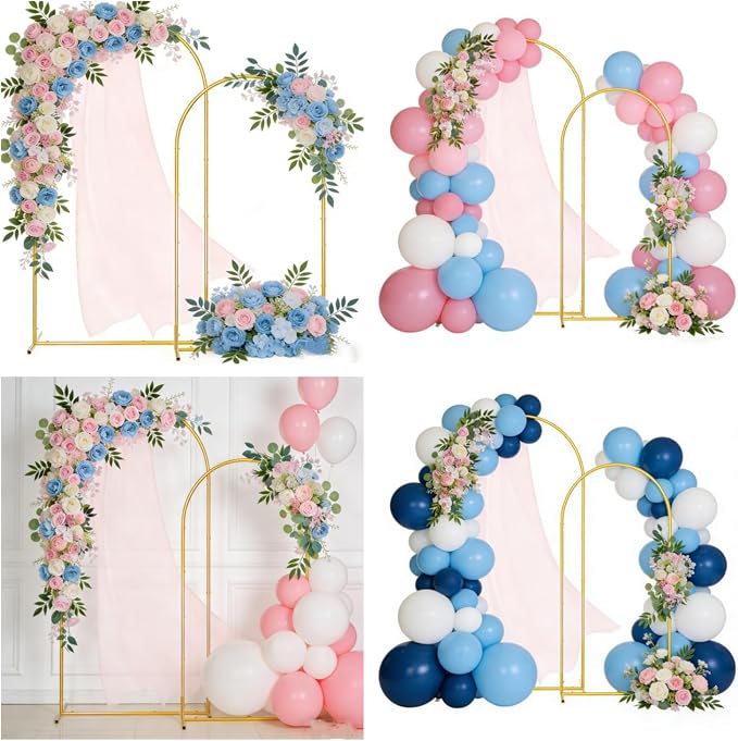Metal Arch Backdrop Stand Set of 2, 6.6FT+6FT Wedding Arch Frame,Gold Balloon Arch Backdrop for Wedding,Graduation Ceremony,Baby Shower,Birthday Party Decoration (Gold, 6FT+6.6FT)