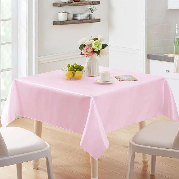 6 Pack Square Satin Table Cover Silkly Soft Table Cloth, Satin Dining Table Cloths for Wedding Banquet Table Decoration, Dining Room, Indoor and Outdoor Use, 52 x 52 Inches, Pink