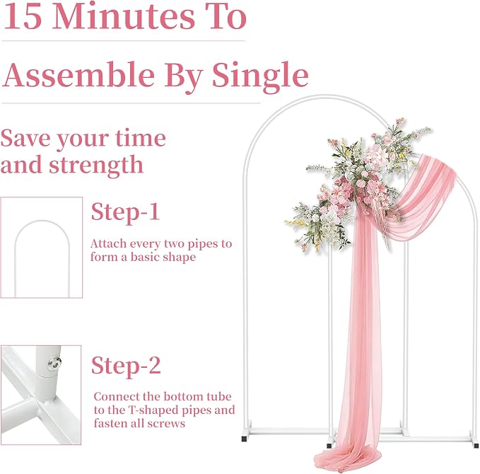 Arch Backdrop Stand Set of 2 (7.2FT,6FT), White Metal Arch Stand for Wedding Ceremony, Birthday Party, Baby Shower, Graduation, Floral Balloon Decoration