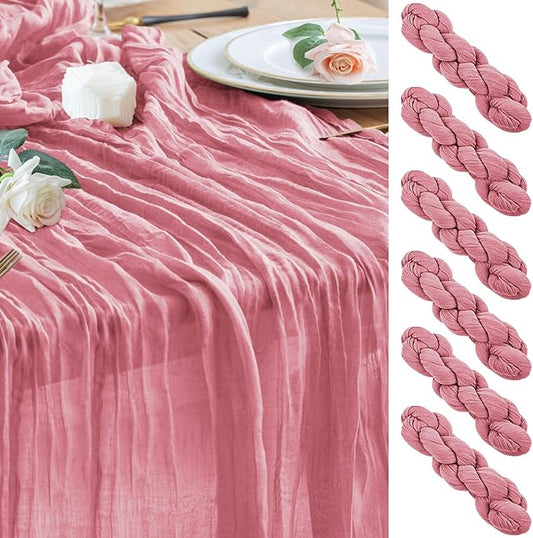 Wokceer Cheesecloth Table Runner 6Pack 10FT Dusty Rose Boho Gauze Cheese Cloth Table Runner for Party Long Rustic Sheer Table Runners for Baby Bridal Shower Wedding Easter Table Decor