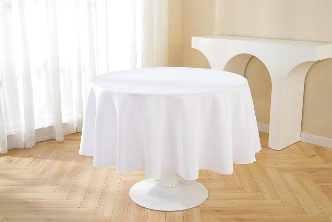 5 Pack Round Tablecloth 108 Inch White Tablecloth, Polyester Fabric Washable Table Cloth for Home, Party, Wedding or Restaurant Use.