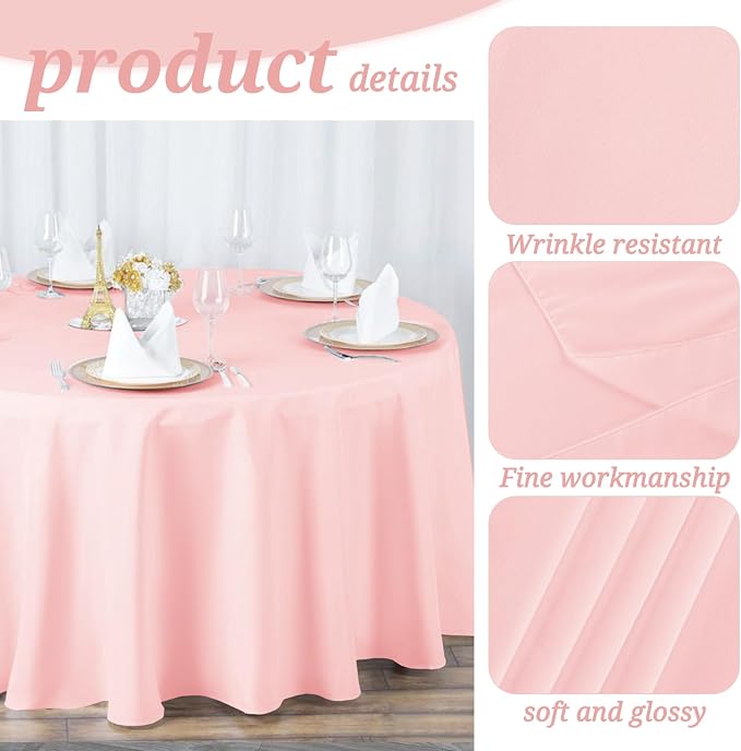 YMHPRIDE 6 Pack Round Tablecloths - Pink, 90 Inch Polyester Round Table Cloth, Washable Fabric Table Covers for Wedding, Party, Dining, Banquet