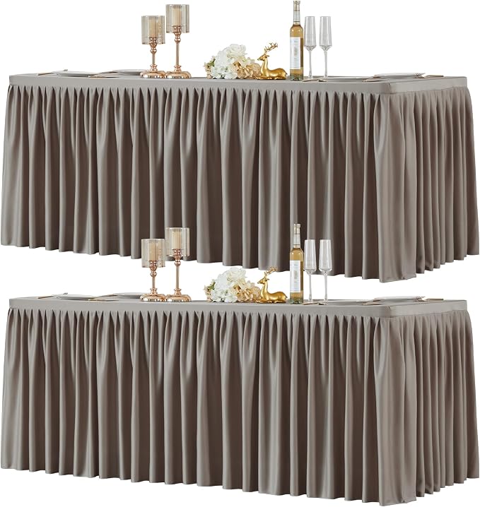 2 Packs Natural Tablecloths Rectangle Tables 8ft, Stretch Fitted Table Covers for 8 Foot Tables Wrinkle Free Rectangle Table Cloth with Skirt for Birthday Party Events Banquet Baby Shower
