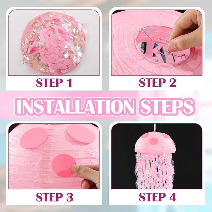 VioraWhite 37 Pcs Cartoon Sponge Party Decorations 6 Pcs 9.8'' Hanging Jellyfish Paper Lanterns with Bubble Garlands Flower Crepe Paper Under The Sea Party Decorations for Mermaid Ocean Birthday Decor