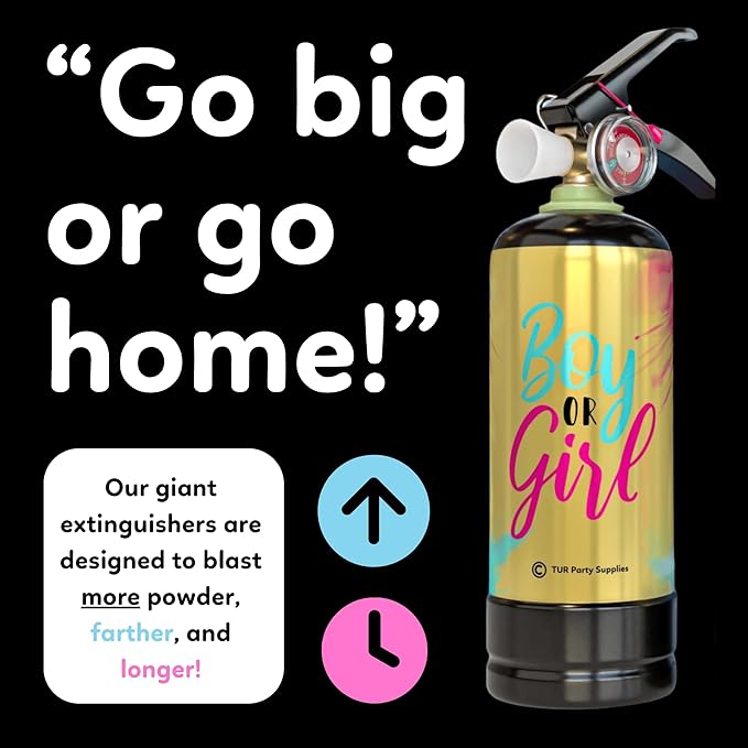 Pink Baby Gender Reveal Fire Extinguisher Smoke Bombs Powder Cannon Gold | 1 Pink | Fireworks Alternative | Biodegradable | Decorations for Photoshoots, Celebrations, Parties | TUR Party Supplies
