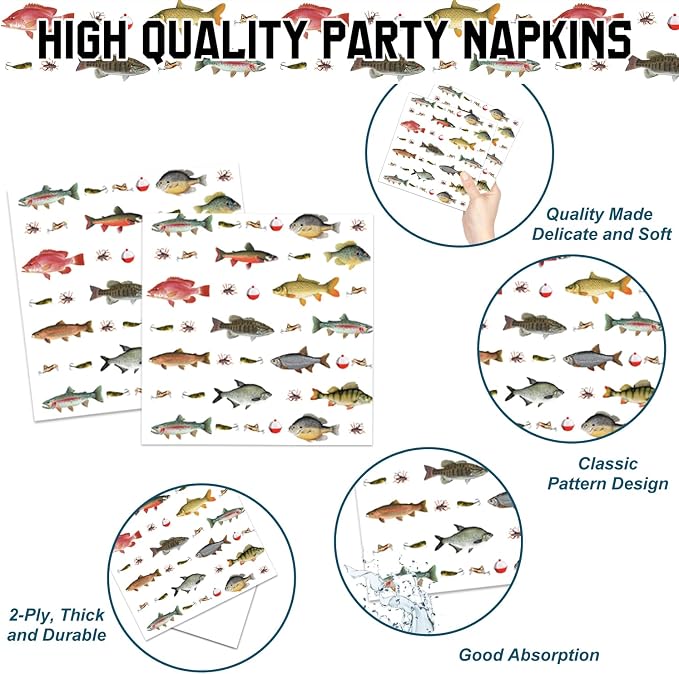 170PCS Fishing Birthday Party Decorations Gone Fishing Party Decorations Include Plates, Cups, Cutlery, Banner, Tablecloth for Ofishally One Birthday Decorations