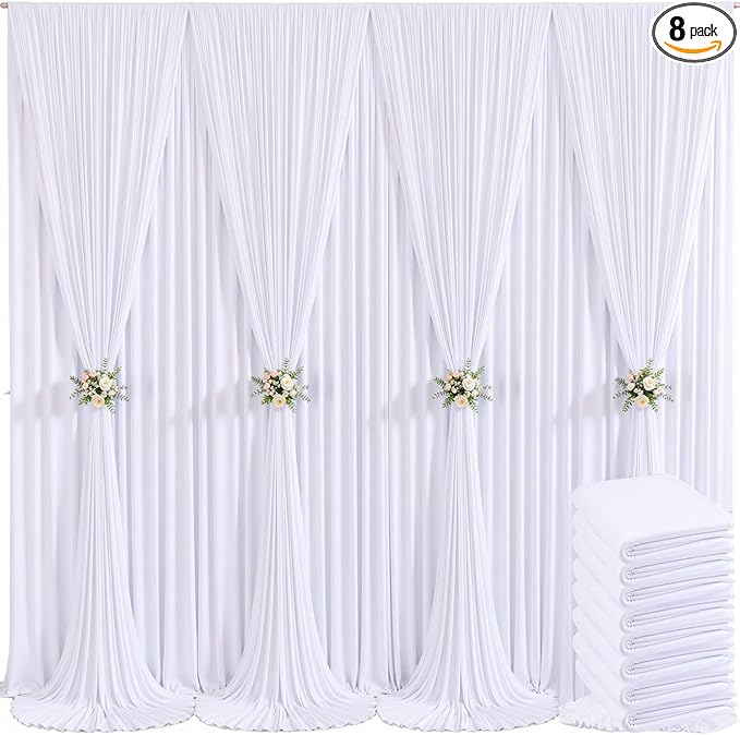 8 Panels White Backdrop Curtain for Parties Wedding Wrinkle Free 40ft x 10ft Backdrop Drapes for Baby Shower Gender Reveal Birthday Photo Photography Polyester Fabric Background Decoration