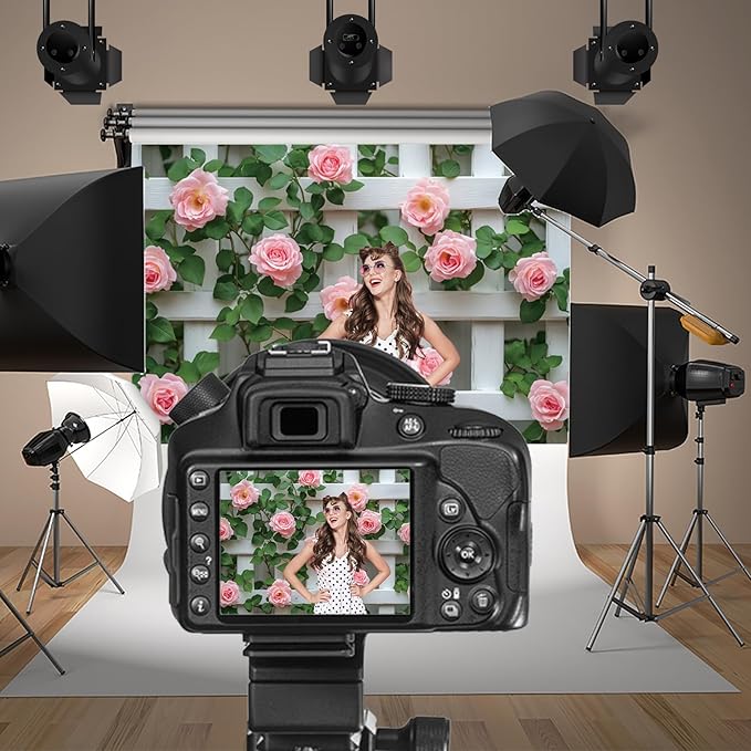 Baocicco 8x6.5ft Flowers Fence Backdrop Photography Pink Rose Green Leaves White Spring Floral Farmhouse Background for Bridal Shower Wedding Birthday Party Backdrops Decoration Photo Props Photoshoot