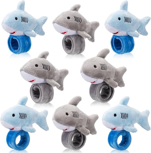 Lenwen 8 Pcs Plush Shark Slap Bracelets Stuffed Animals for Kids Cute Wrist Slap Bands Sea Animal Patting Wristband for Birthday Party Favors Boys Girls Gifts