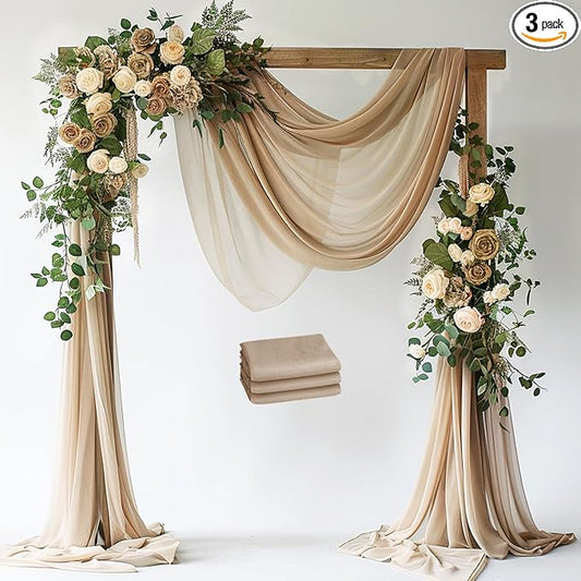 Wokceer Wedding Arch Draping Fabric Nude 3 Panels 28.7" x 20FT Sheer Drapes Backdrop Arch Draping Fabric for Wedding Ceremony Birthday Party Bridal Shower Decoration