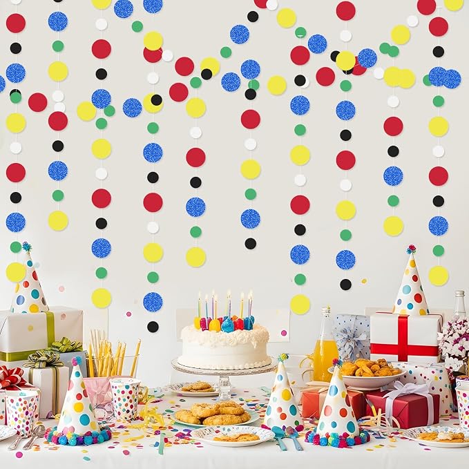 Outus 5 Pieces Colorful Circle Garland Banner Hanging Paper Dot Decorations for Classroom, Birthday Party, Baby Shower, Wedding Backdrop & Photo Booth Graduation Decor(Classic Color)