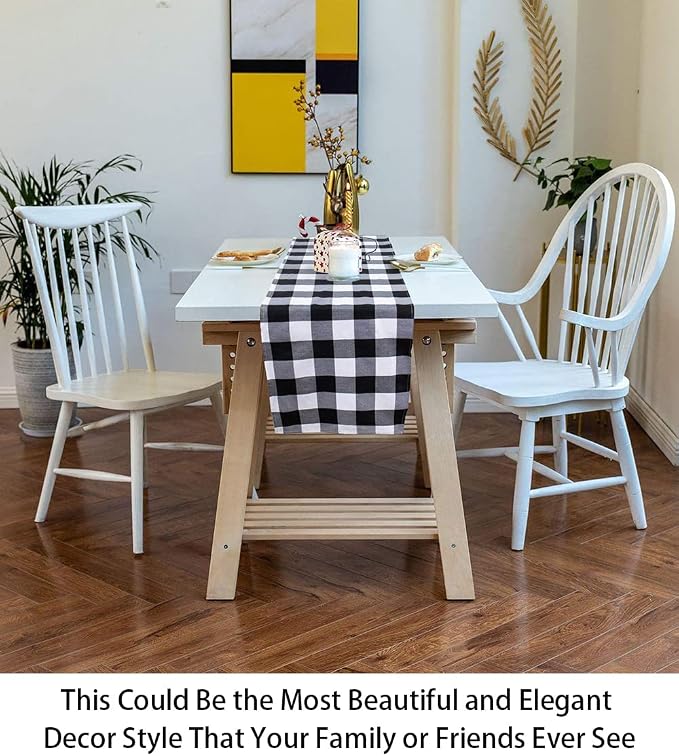 Buffalo Plaid Table Runner 13''x72'' Black and White Check Christmas Table Runner Gingham Runner for Table Family Dinner Outdoor or Indoor Parties Thanksgiving Christmas & Gathering
