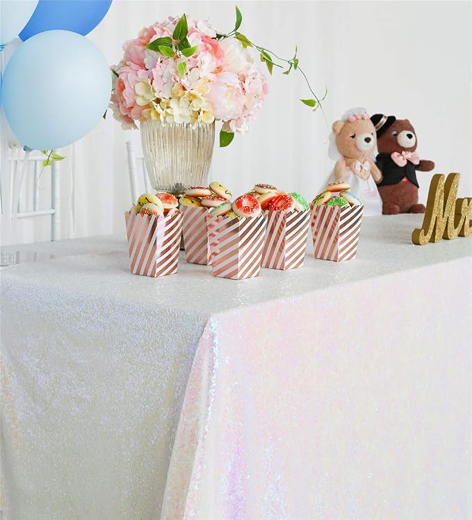 B-COOL White Iridescent Sequin Tablecloth Mermaid Table Cloth Overlays Rectangle Sequins Table Linen Seamless Rectangle Tablecloth for Wedding Parties Birthday 60x102inch