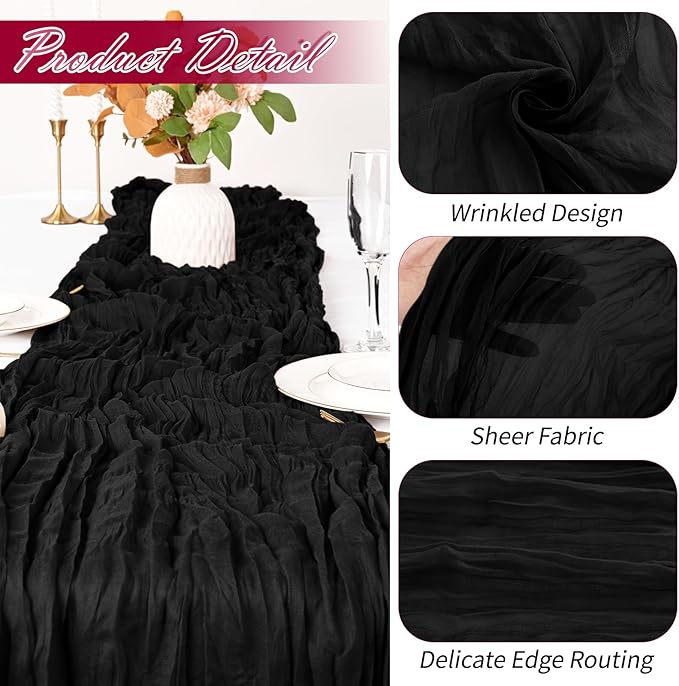 15 Pack Black Cheesecloth Table Runner 17 x 108 inch Cheese Cloth Table Runners 9ft Black Table Runner Rustic Romantic Sheer Gauze Runner for Wedding Party Baby Shower Table Decoration