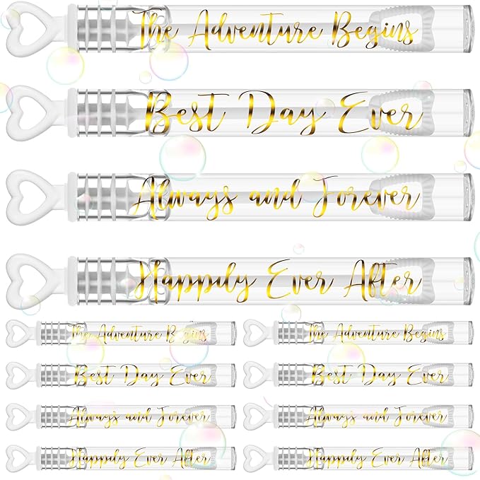 Hollowfly Wedding Mini Bubble Wands for a Wedding Bulk Heart Bubble for Guests Send Off Wand Adults Bridal Shower Party Supplies Valentine Anniversaries Celebration(60 Count,White Gold,Love Forever)
