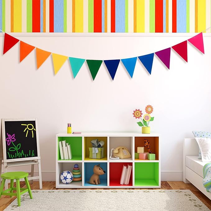 Outus 6 Pack 72 Flags/8.2 ft Rainbow Pennant Banner, Multicolor Bunting String Triangle Flags Garland for Birthday Party Classroom Carnival Baby Shower Indoor Outdoor Decorations(Rainbow Colors)