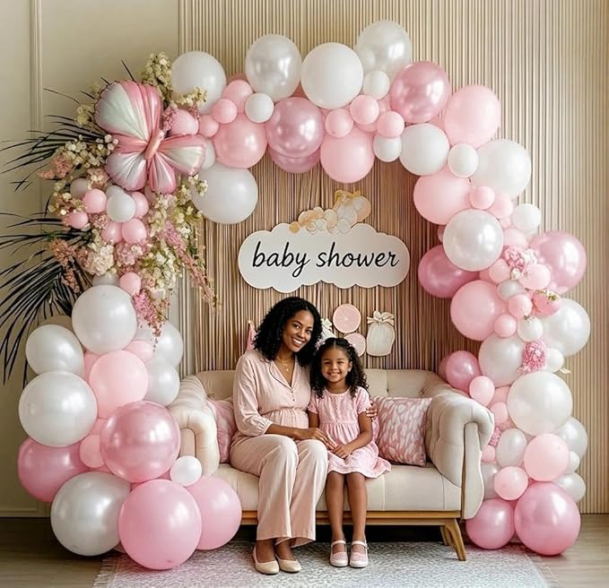 White Balloon Arch Garland Kit Double Stuffed Beige Cream White Balloon Different Sizes Pearl Balloons for Birthday Wedding Bridal Shower Engagement Baby Shower Baptism Party Decor